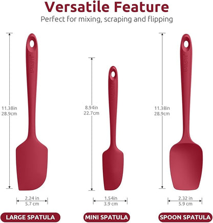 U-Taste Silicone Baking Spatula Set: 480ºF High Heat Resistant, Food Grade Flexible Rubber Kitchen Cooking Mixing Scraper, Food Grade Seamless Utensil for Nonstick Cookware Set of 3 (Red)