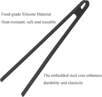 1Pcs Silicone Toaster Tong, 11.6 Inch Long Silicone Kitchen Tong for Toaster Cooking Utensil Bread Waffle Tong Food Tweezer Black Toast Tong for Cooking Serving Bacon Salad Fruit Food, SATONBEYI