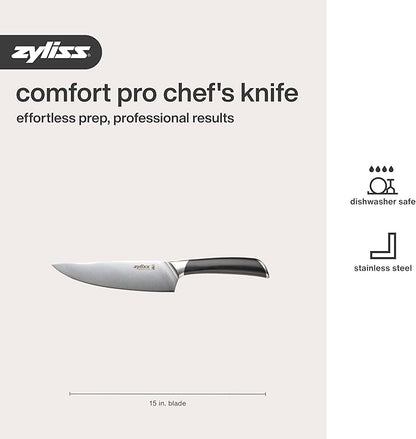 Zyliss Comfort Pro Chef's Knife - Ice Hardened Stainless Steel Kitchen Knife - Tarnish-Free and Rust-Resistant Kitchen Cutlery - Black/Stainless Steel - 8 inches