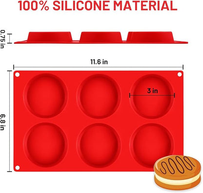 CAKETIME Muffin Top Pan, Silicone Molds for Breakfast Sandwiches, English Muffins, Whoopie Pies, Corn Bread, Egg Bites, Tarts - 2 Pack Red