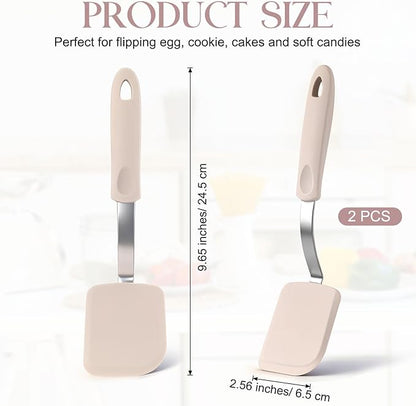 Silicone Cookie Spatula Turner 2 Pack Mini Brownie Spatula Flexible Kitchen Small Silicone Turner for Nonstick Cookware Heat Resistant No Scratch Flipper for Egg Pancake(Khaki)