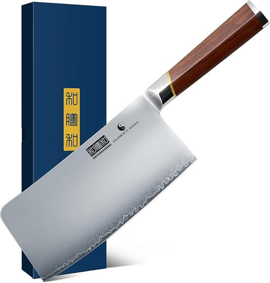 HOSHANHO Cleaver Knife 7 Inch, Razor Sharp Japanese High Carbon Steel Meat Cleaver, Professional Kitchen Chopping Butcher Knife for Meat Vegetable Cutting