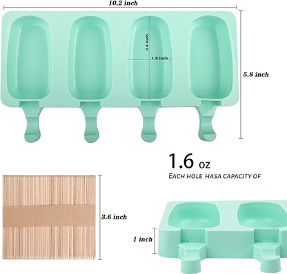 WMKGG Popsicle Silicone Molds Set, 2 PCS Ice Cream Molds with 50 Wooden Sticks for Cake Pop, Ice Pop, Cakesicles (Standard Size/Green)