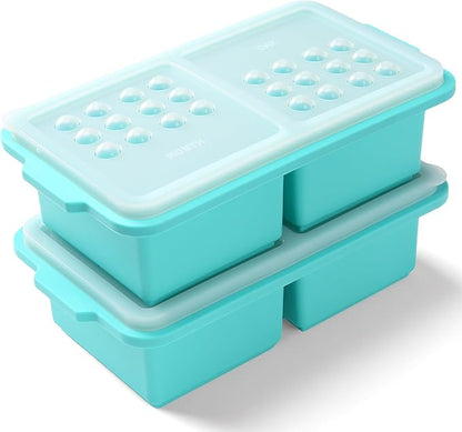 2 Cup Silicone Freezer Tray Ice Cubes with Lids and Date Mark for Storing Lasagna Leftovers Sauces Portioned Meals and More, Silicone Soup Freezer Molds for Meal Prepping 2 Pack Aqua