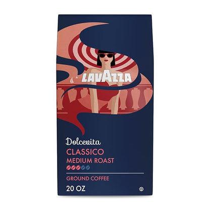 Lavazza Classico Ground Coffee Blend, Medium Roast, Authentic Italian, Blended And Roasted in Italy, Non GMO, Value Pack, A Full bodied with rich flavor and notes of dried fruit, 20 Ounce