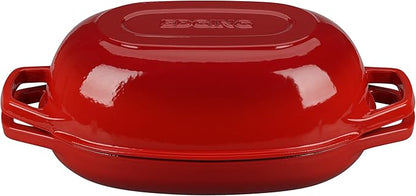 Enameled Cast Iron Oval Dutch Oven Pot with Lid, Dutch Oven for Sourdough Bread Baking, Oval Bread Pan, 5qt, Red