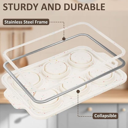 2 Pack Silicone Muffin Pan - Non Stick Collapsible Metal-Reinforced Frame Cupcake Pan with Handles 6 Cup Regular, BPA Free Silicone Muffin Tray, Cupcake Baking Pan Molds for Oven Dishwasher Safe