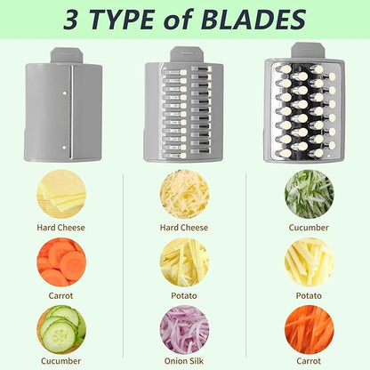 Electric Vegetable Slicer, Salad Shooter, 3-in-1 Electronic Fruit Shredder, Cheese Grater for Home Kitchen Use, Electric Grater with 3 Type Blades Stainless SteelA