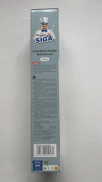 MR.SIGA Long Handle Bottle Brush, Flexible Scrub Brush for Water Bottles, Glasswares, Mugs, Gray, 2 Pack