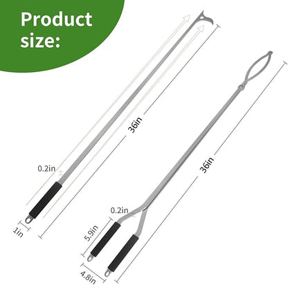 36" Fire Tongs Fire Pit Tongs Set, Stainless Steel Fireplace Tongs Log Grabber Suitable for Outdoor Fireset Fire Pit Bonfire Camp Fire Backyard Deck Indoor Fireplace Tools