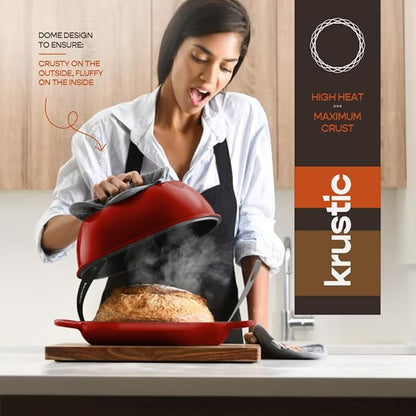 Enameled Cast Iron Dutch Oven for Professional Sourdough Bread Baking | 5.5 Quart Loaf Size Oval Cookware Pot with Lid | Triple-Layer Enamel Coating Pan with Non Stick Silicone Mat |Red