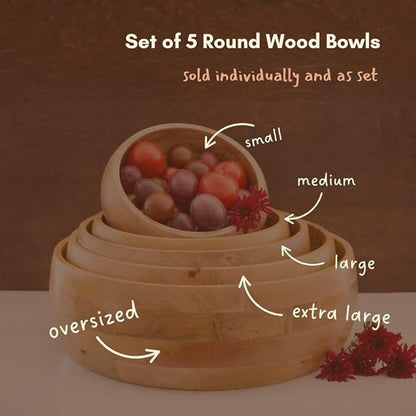 Large Salad Bowl, 15" Wide, Big Serving Dish for Pasta, Cut Fruit, Party, Catering, Wedding, Restaurant, Kitchen Countertop Fruit Bowl, Farmhouse Style, Mango Wood