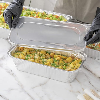 Restaurantware-LIDS ONLY: Foil Lux Foil Pan Lids Pack of 25 Oven-Ready Aluminium Tray Covers - Pans Sold Separately, Fits 1/3 Third-Size Steam Table, Foldable Edges, Freezable, Silver, Disposable