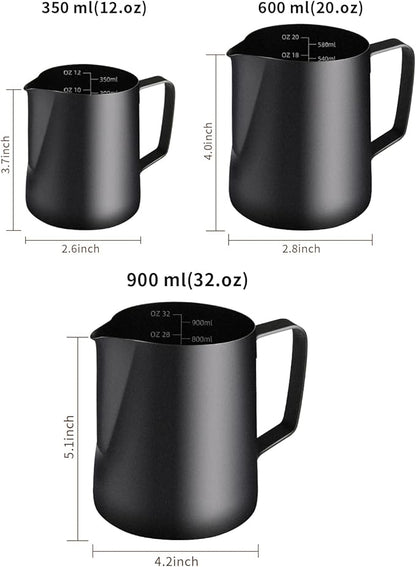 Milk Frothing Pitcher, 20OZ/600ML Stainless Steel Espresso Steaming Pitcher Coffee Milk Frother Cup with Decorating Art Pen for Espresso Machine, Milk Frother, Latte Art