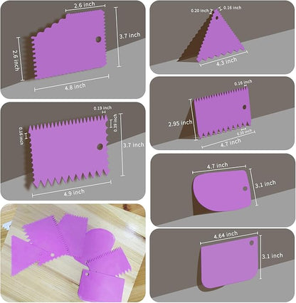 Cake Scraper, Cake Smoother Scraper Set, Dough Scraper Icing Scraper Polisher Tool, Cake Decorating Comb, Icing Smoother Plastic Sawtooth Cake Icing Kitchen Baking Cake Edge (Purple)