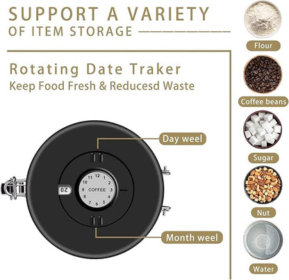 Coffee Canister, Airtight Coffee Container with Date Tracker Lid, Stainless Steel Canister for Kitchen Food Storage (Black, 9oz)
