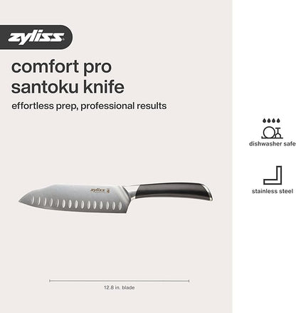 Zyliss Comfort Pro Santoku Knife - Ice Hardened Stainless Steel Kitchen Knife - Tarnish-Free and Rust-Resistant Kitchen Cutlery with Antibacterial Handle - Black/Stainless Steel - 7 inches