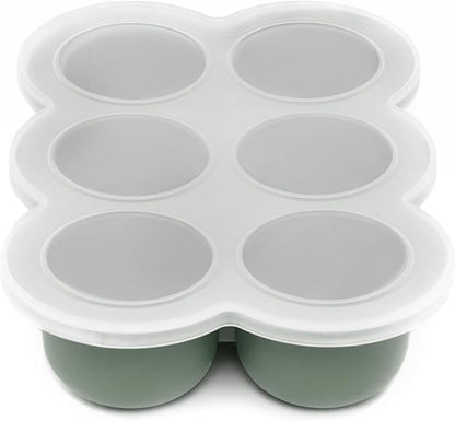 WeeSprout Silicone Baby Food Freezer Tray with Clip-on Lid - Perfect Storage Container for Homemade Baby Food, Vegetable & Fruit Purees, and Breast Milk (Matte Green, Six 3 Ounce Sections)