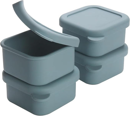 1/2 Cup Silicone Freezer Tray With Lid - Silicone Freezer Molds 4-Pack For meal prep & freezing of various sauces and other dishes, makes 4 perfect 1/2 cup portions cubes (Blue 4 Pack)