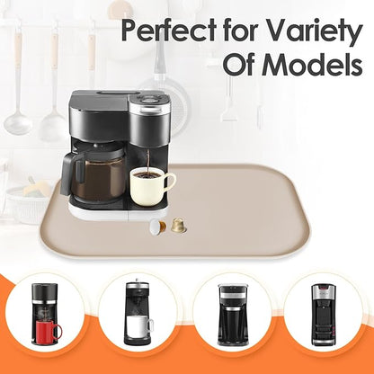 Silicone Coffee Maker Mat with Lip, 24'' x 16'' Heavy Duty Coffee Maker Mat for Countertops, Coffee Tray Fit Under Coffee Machine Appliance Automatic Machines Espresso Accessory, Khaki