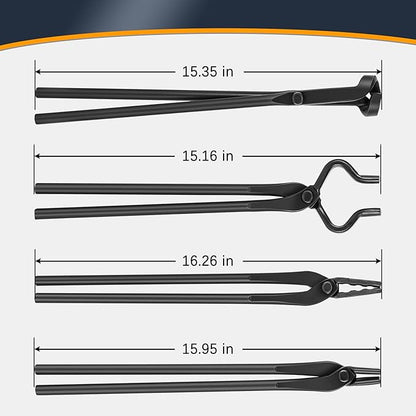 Blacksmith Tongs Knife Making Tongs Set V-Bit Blade Tongs, Flat Tongs, Blade Tongs, Wolf Jaw Tongs, Assembled Blacksmithing Bladesmith Steel Forge Tongs (4PCS)