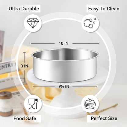 Leonyo 9½ Inch Cake Pan 2 Pack, Round Baking Pan Stainless Steel Layer Birthday Wedding Cake Oven Pans, Bakeware Set for baking, Even Heating, Non Toxic & Healthy, Heavy-Duty, Dishwasher Safe