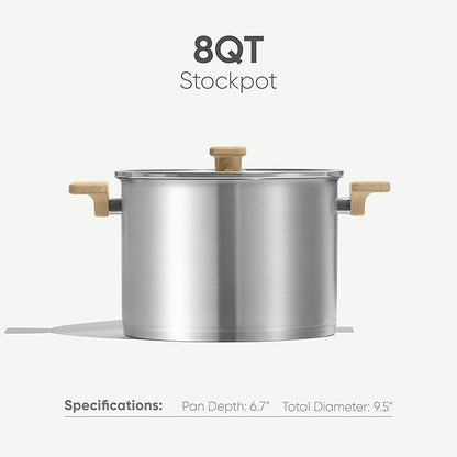 CAROTE Stainless Steel Stock Pot - 8 Quart Heavy Duty Induction Cooking Pot with Visible Lid for Pasta, Soup, Spaghetti, Bottom Big Stockpot, Deep Cookware for Canning, Boiling, Simmer