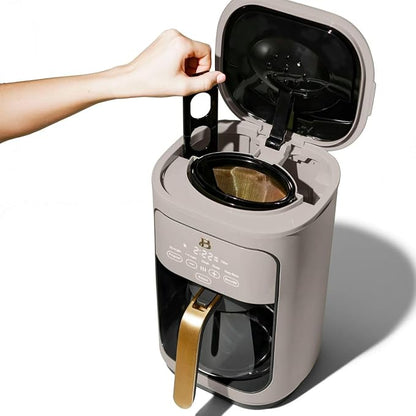 Beautiful 14 Cup Programmable Coffee Maker, Touch Display, 1200W, Brew Strength Control, Keep Warm, Pause & Serve, Glass Carafe, Reusable Filter, Auto Shut-Off, Matte Finish (Porcini Taupe)