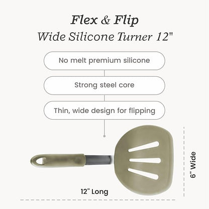 Starpack 'Flex & Flip' Flexible Silicone Turner Spatula (Wide) - High Heat Resistant Spatulas for Cooking Egg 600°F - Silicone Pancake Turner Spatula, LFGB Grade Non Stick Rubber Kitchen Utensils