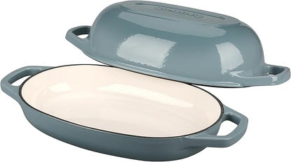 Enameled Cast Iron Oval Dutch Oven Pot with Lid, Dutch Oven for Sourdough Bread Baking, Oval Bread Pan, 5qt, Seasalt