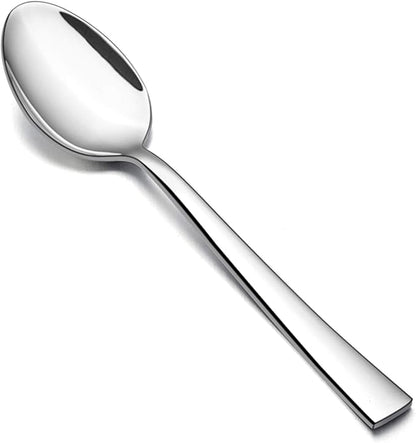 Dinner Spoons Set of 6, E-far 7.9 Inch Stainless Steel Soup Spoons Tablespoons for Home, Kitchen or Restaurant, Non-toxic & Mirror Polished, Squared Edge & Dishwasher Safe
