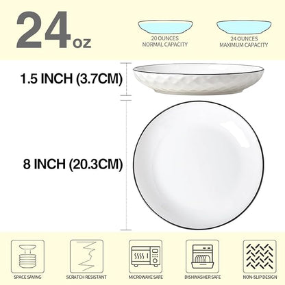 Yeacccng Pasta Bowls Set of 6, White Cereal Bowls Set of 6, 24oz Ceramic Salad Bowls, Lead-Free, 8 Inch White Serving Bowl for Pasta, Salad, Oatmeal, Fruit, Chicken, Dishwasher & Microwave Safe