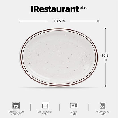 Stoneware Narrow Rim Brown Speckle, Oval Platter 13.5" x 10.5", Case of 12