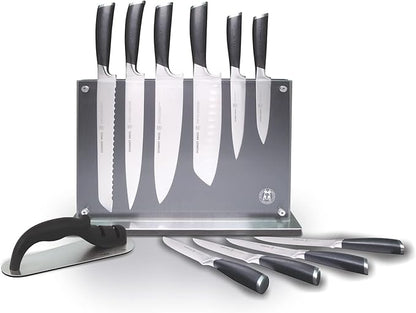 Schmidt Brothers -Heritage 12-Piece Kitchen Knife Set, High-Carbon German Stainless Steel Cutlery, Clear Acrylic Magnetic Knife Block