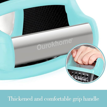 Ourokhome Cheese Grater with Handle, Stainless Steel Box Grater, 4 Side Kitchen Vegetable Shredder Slicer Zester with Container for Parmesan, Cabbage, Ginger, Lemon, Chocolate, Coconut (Teal black)