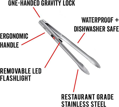 Grill Light Grill Spatula & Tongs Grilling Set | Restaurant Grade Stainless Steel | Super Bright LED Light to Grill in Dark | Waterproof & Dishwasher Safe | Camping Barbecue Grilling Tongs Spatula