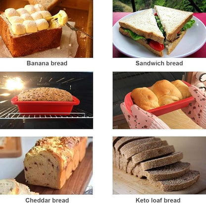 SILIVO Silicone Bread and Loaf Pans (4 Pack) - Nonstick Silicone Baking Mold for Homemade Loaf, Bread and Meatloaf