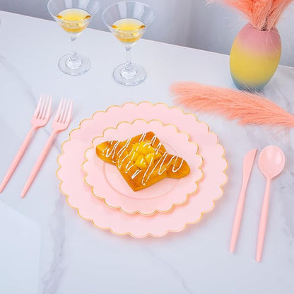 Supernal 180pcs Pink Plastic Silverware Heavy Duty Pink Party Disposable Cutlery Plastic Forks and Spoons Disposable Utensils Include 60 Forks,60 Knvies,60 Spoons for Wedding,Party or Daily Using