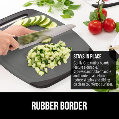 GORILLA GRIP BPA-Free Reversible Kitchen Cutting Board Set of 3, US Designed, Nonporous, Juice Grooves Catch Liquid, Slip Resistant Border, Dishwasher Safe, Durable Food Chopping Boards, Black Gray