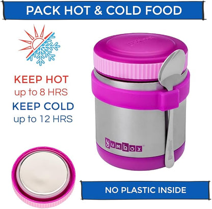 Yumbox Zuppa Leak-Proof Insulated Food Jar, 14 oz (1.75 cups), Triple Insulated Stainless Steel, Keeps Food Hot for 6 Hours, Cold for 12 Hours, Wide Mouth with Removable Utensil Band, Bijoux Purple
