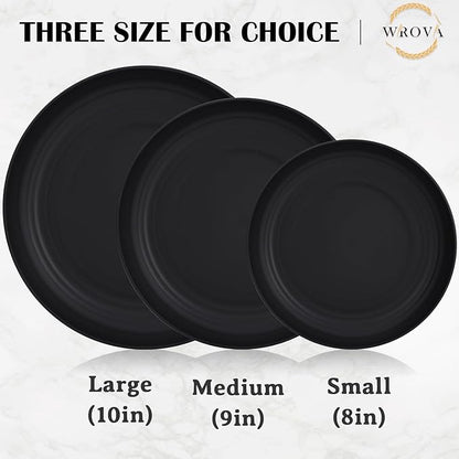Wrova Wheat Straw Plates - 8 Inch Unbreakable Dinner Plates Set of 8 - Dishwasher & Microwave Safe Plastic Plates Reusable - Lightweight Plates for kitchen,R.V (pure black)