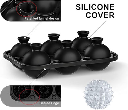Samuelwrold 3D Ice Ball Mold - Silicone Sphere Ice Tray for Cocktails, Whiskey, Unique Design Silicone Ice Tray for Perfectly Round Ice Balls, Stylish Round Ice for Home Bar and Party (Black)