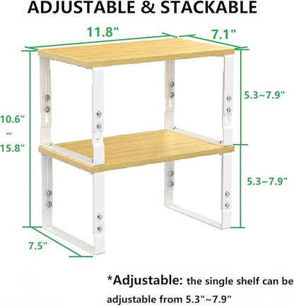 Kitchen Cabinet Organization Shelf，Set of 2 Height Adjustable Storage Racks，Stackable，Expandable，Countertop Shelves Organizer，Pantry Shelving