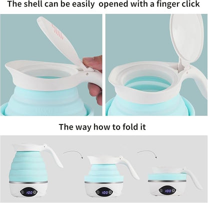 Collapsible Travel Kettle Electric Portable Foldable Kettle for Boiling Water, Suitable for 110V & 220V Dual Voltage, for Tea & Coffee, 850W Small Mini BPA-free Silicone Blue electric kettle