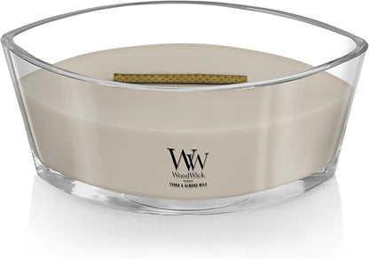 WoodWick Tonka & Almond Milk Gifts for Women and Men, 16 oz Ellipse Candle with Crackling Wick