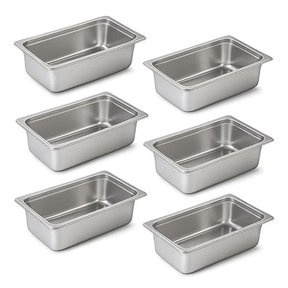 Full Size Hotel Pans 6 Inch Deep Stainless Steel Food Pan - Anti-Jam 6 Pack Steam Table Pan Set for Catering, Buffet Use, Kitchen Prep