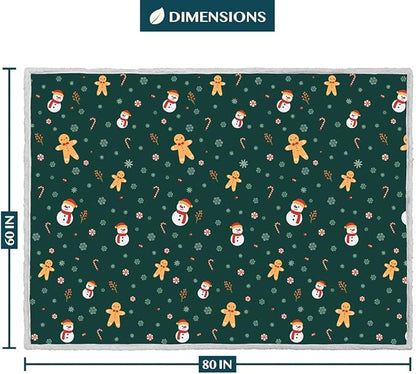 PAVILIA Premium Christmas Sherpa Throw Blanket | Christmas Decoration Gift, Fleece, Plush, Warm, Cozy Reversible Microfiber Holiday Blanket | Green Gingerbread - 60x80 Twin