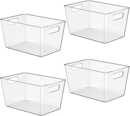 4 Pack Clear Plastic Storage Bins, 11" Large Pantry Organizer Bins with Handles, Plastic Containers for Refrigerator,BPA-Free Perfect for Kitchen,Fridge,Cabinet,Pantry,Bathroom,Closet Organization