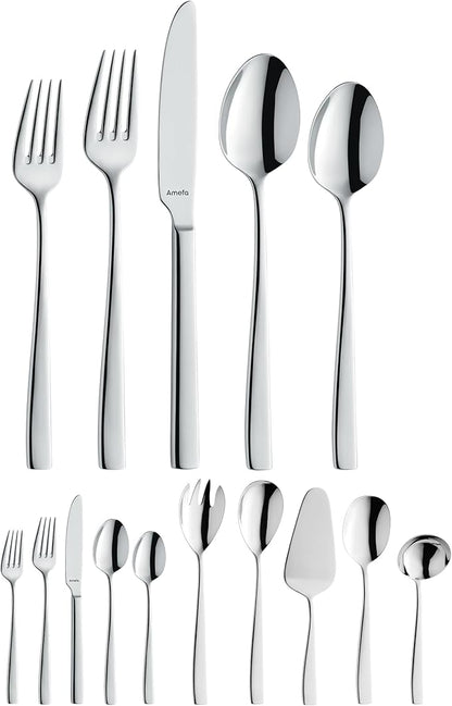 Amefa 45-Piece Flatware Cutlery Set, Service for 8 - Dishwasher Safe 18/10 Stainless Steel, High Gloss Mirror Finish & Ergonomic Design, Complete Silverware Collection - 5-Piece Serving Set (Martin)