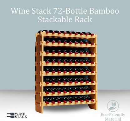 72 Bottle Bamboo Stackable Freestanding Wine Rack, No Tools Assembly, Durable, Wine and Liquor Bottle Storage for Small Spaces